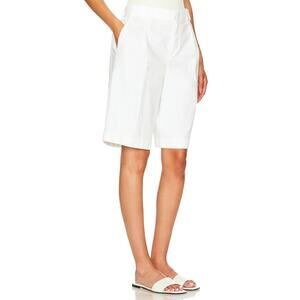 VINCE Washed Cotton Short Womens 8 Off White Twill Bermuda Pleated High Rise NEW